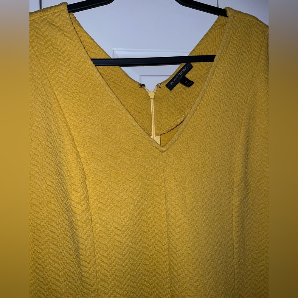 Banana Republic mustard yellow jacquard knit fit and flare dress Size 14 - Picture 5 of 9